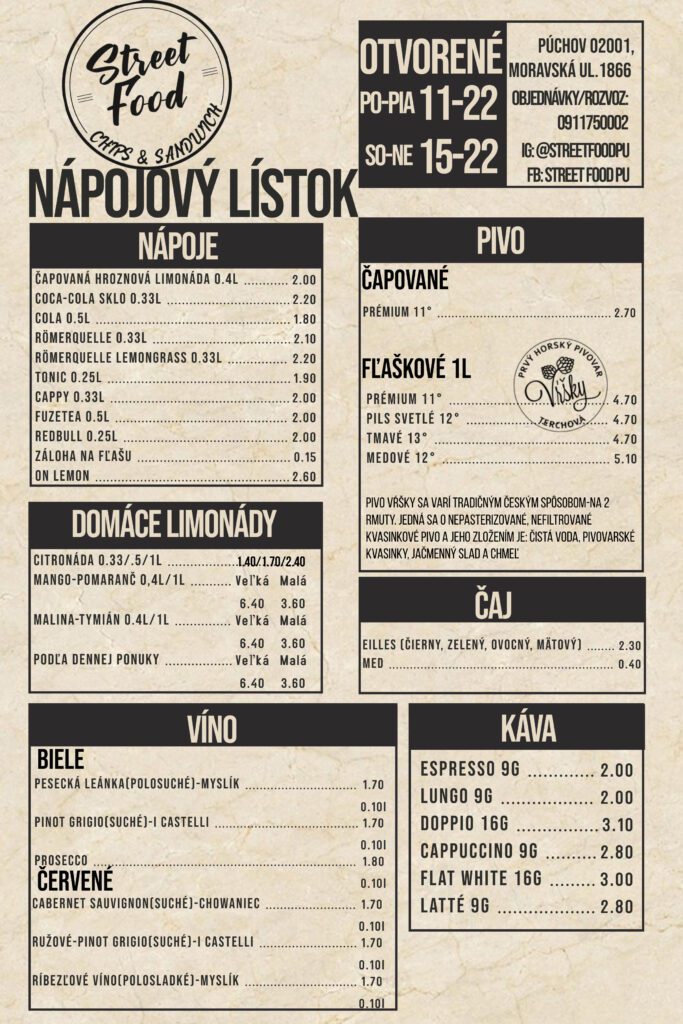 menu streetfood púchov